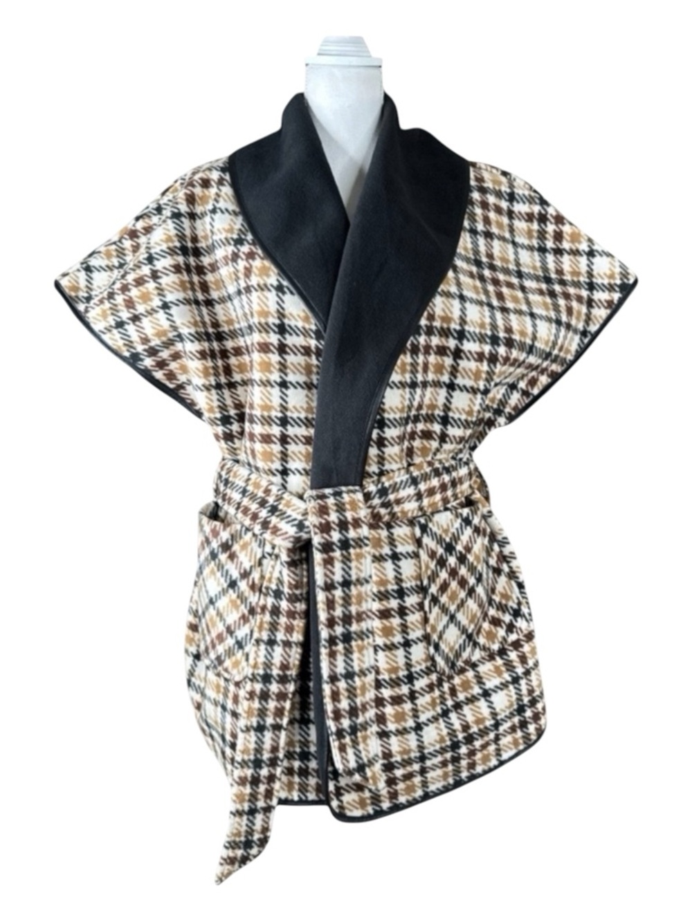 RACHEL RACHEL ROY Biscotti & Black Houndstooth Plaid Vest, Size L/XL.